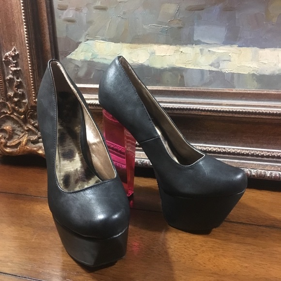 Black faux leather chunk heel sz 7 - Picture 2 of 6
